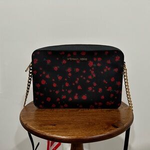 Michael Kors Black and Red Floral Crossbody Bag
